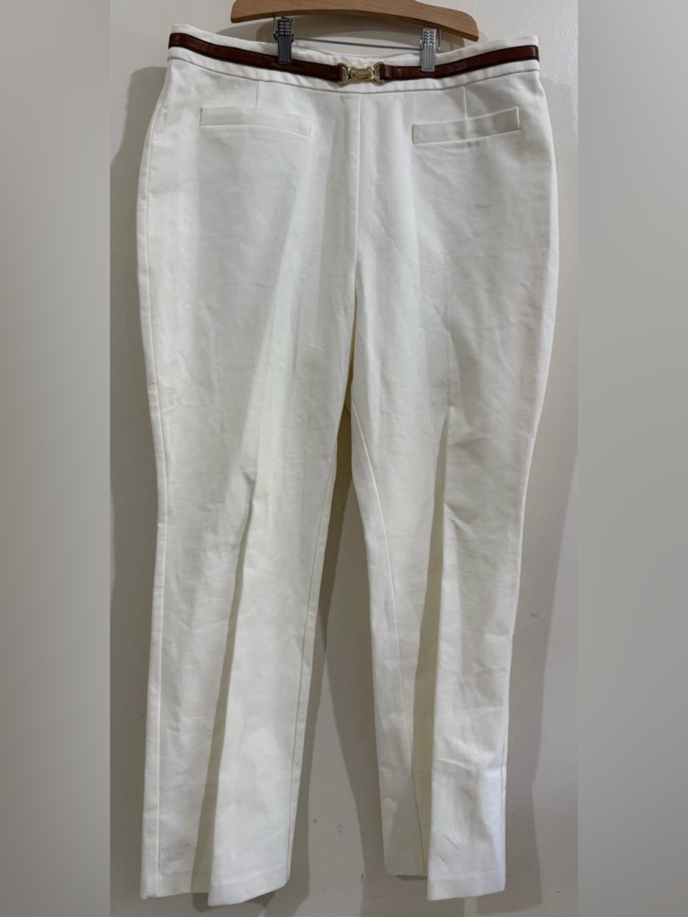 Derek Lam White Chinos with Brown Belt Trim